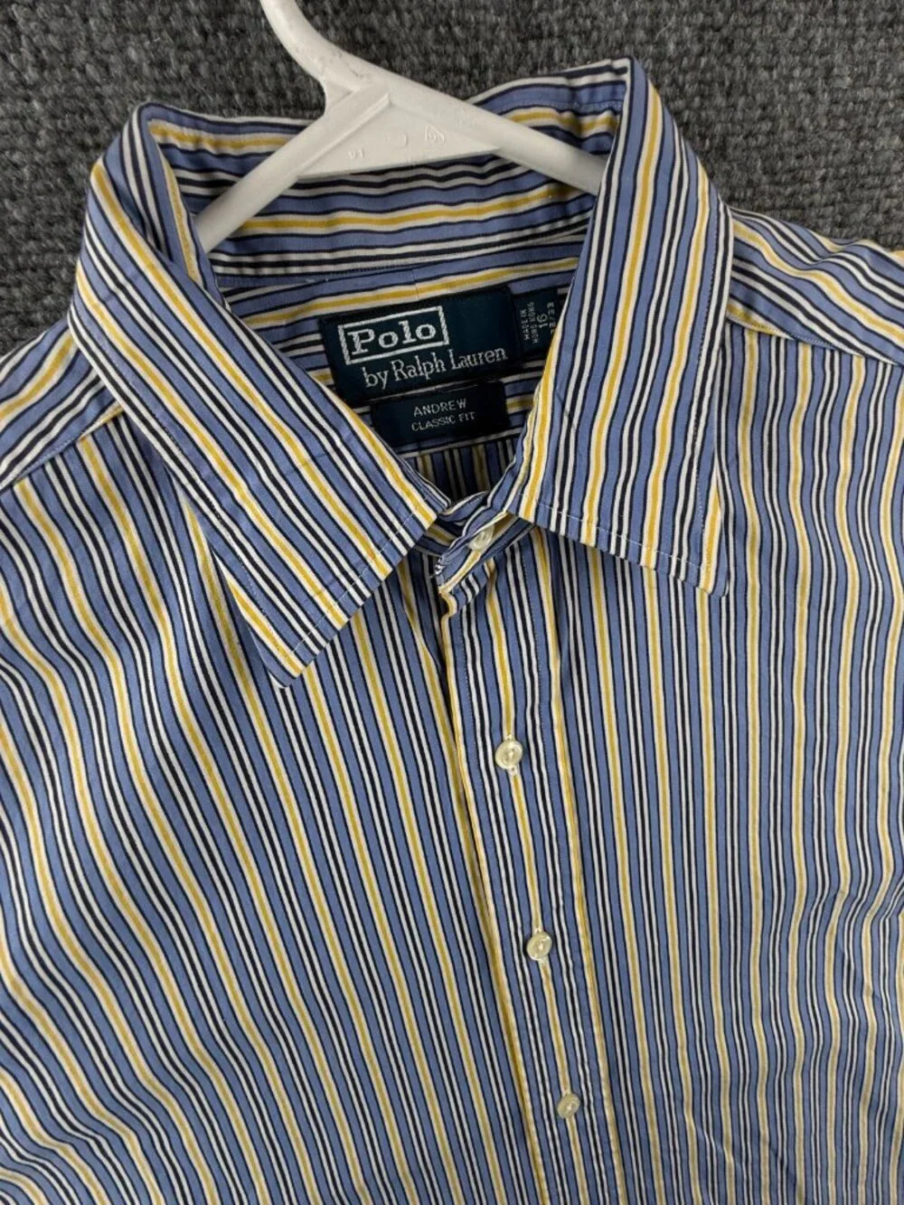 Polo Ralph Lauren Andrew Classic Fit 16 32/33 Button Up Blue Yellow Striped